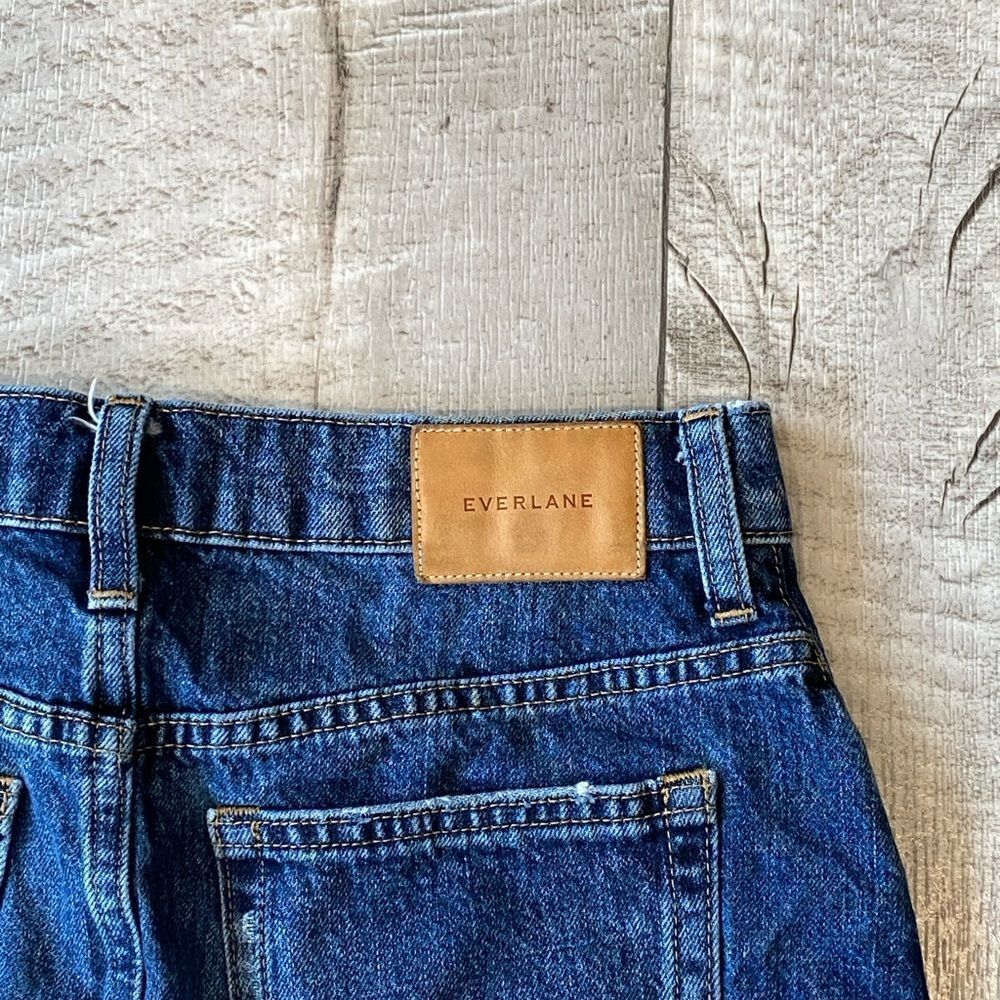 Everlane The Denim Reconstructed Skirt Blue Distressed Raw Hem Mini Skirt 25" - Picture 4 of 4